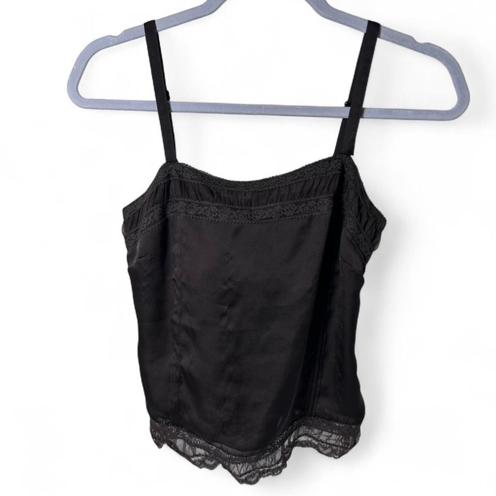 Ann Taylor LOFT Y2K‎ Black Cami Camisole Top Sz MP Lace Trim Spaghetti Strap